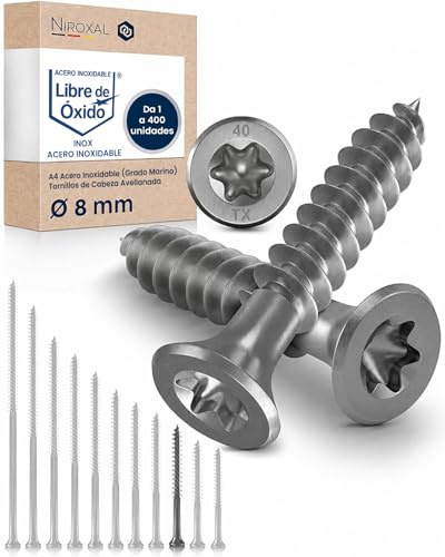 Vis à bois inox A2 V2A H2 Torx TX tête fraisée 90° filetage total 8 mm HEAVY DUTY 8x80 mm – 50 pcs vis bois structure