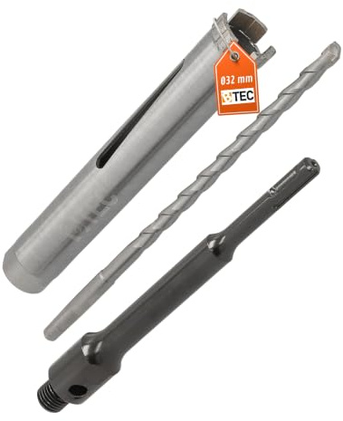 BTEC Diamant Betonbohrkrone mit 180mm Nutzlänge für Kernbohrungen in Beton, Mauerwerk Ziegel, Poroton uvm. SDS-plus lang (200mm) Aufnahme und Zentrierbohrer Ø 32 mm