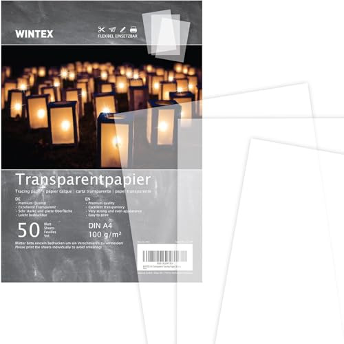 WINTEX Transparentpapier bedruckbar A4 50 Blatt 100g/m² - Transparentpapier weiß - Pergamentpapier zum Bedrucken - Architektenpapier bedruckbar - Pauspapier A4 - Tracing Paper