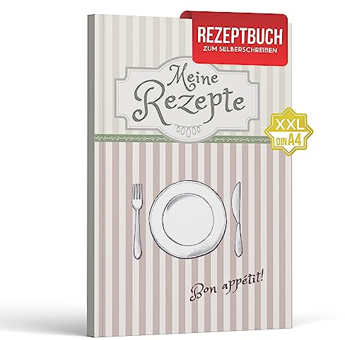 LifeDesign Receptbok för att skriva själv A4 – mina recept XXL – anteckningsbok A4-recept bok själv, gör-det-själv kokbok skriva själv, inbunden med stabil trådbindning, 112 sidor, register