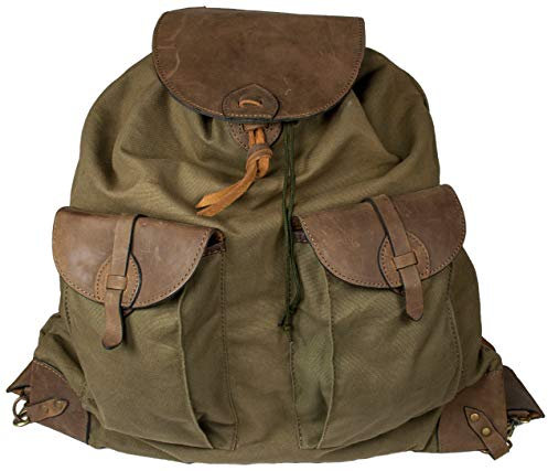 Hubertus Jagdrucksack Canvas Oliv/grün robust & reißfest mit echtem Büffelleder von oefele.de Wanderrucksack Gebirgsrucksack für Jäger unverwüstlich (55 x 50 cm)