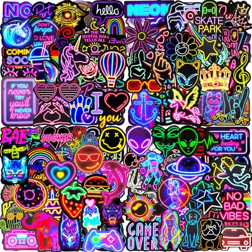 Adesivi 200 Pezzi Stickers Neon Cool Divertenti, Stickers Vinile Impermeabili, Adesivi per Bottiglia, Scrapbooking, Laptop, Journaling, Skateboard, Valigia, Diario, Chitarra, Porta Pranzo, Agenda, ecc