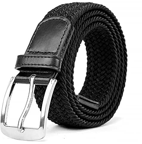 Woodland Leathers Elastic Braided Belt, Unisex Men Women Casual Stretch Woven Belt (Black, Medium-Large)