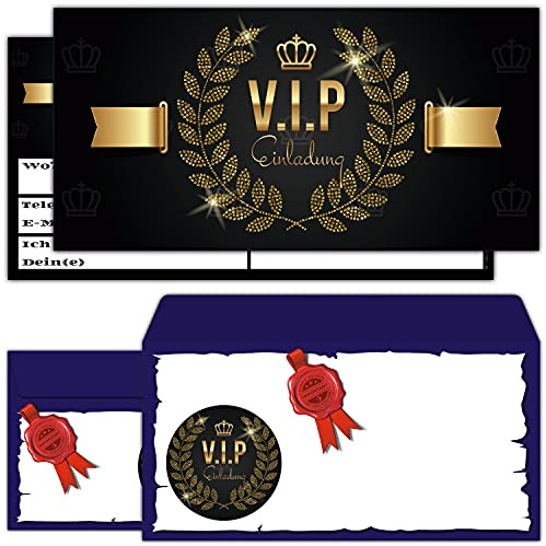 BREITENWERK VIP EINLADUNG Set (12 Karten und 12 Umschläge) - edle Einladungskarten für VIP Party Silvester Geburtstag Jungen Mädchen Erwachsene