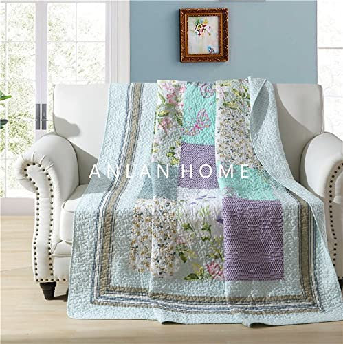 Patchwork-Überwurf, gesteppt, Patchwork, Sofa-Überwurf, Patchwork, Tagesdecke, gesteppt, indisch, Überwurf, kariert, bunt, Mintgrün