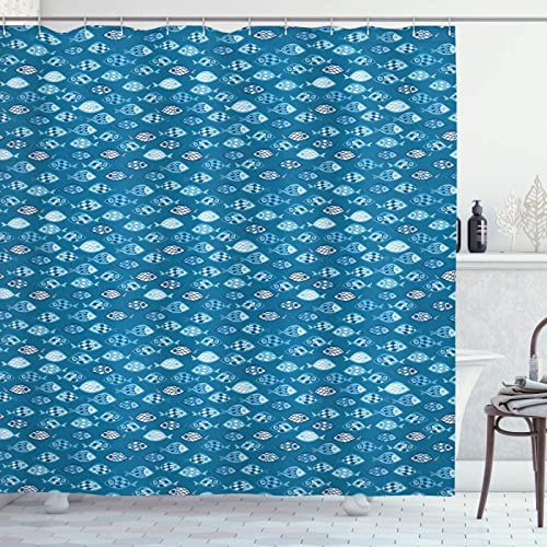 Tenda Doccia 120 x 200 Pesce Azzurro, Antimuffa Impermeabile Tessuto Poliestere Pesce Azzurro Tenda Vasca da Bagno, con 8 Ganci Tenda Vasca da Bagno, Lavabile Tende Doccia, Doccia Tessuto