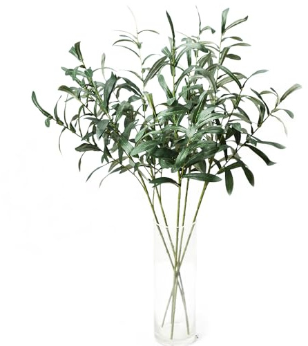 Onetoy 5 Ramas de Olivo para jarrones, Plantas Artificiales, Tallos de vegetación para jarrones, Hojas de Olivo (Verde)