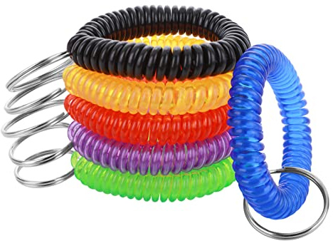 6 Pièces Bracelet Porte Clés Poignet Bobine en Plastique Dragonne Stretch | Printemps Spirale Porte Clef Retractable Poignet Porte Clés pour Sauna Gym Piscine Badge D'identification Sports Plein Air