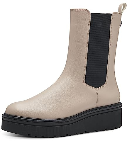 MARCO TOZZI Damen Chelsea Boots aus Kunstleder Plateau, Beige (Ivory Comb.), 39