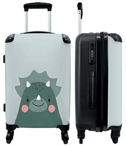 NoBoringSuitcases.com® Koffer Junge Gepäckkoffer Reisetrolley mit Rollen Kinder - Geschenke - Dino - Grün - Tiere - 67x43x25cm