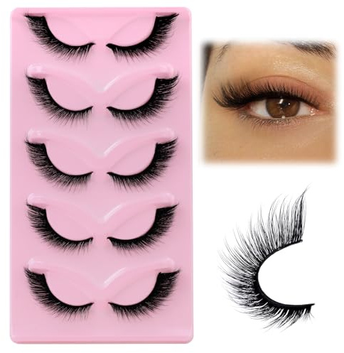 EMEDA Fox Eye Lashes 3D Wispy Natural Look 13mm L Curl Wimpernverlängerungseffekt Rosa Kunstfaser Falsche Wimpern 5 Paar