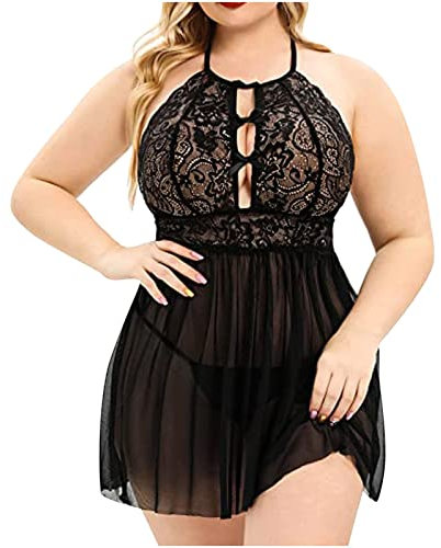 tsaChick Dessous Damen Sexy UnterwäSche Curvy Kaufen Spitze Nachtkleid Mädchen Mollig Grosse Grössen Nachtwäsche Halterneck No Slips Bodysuit Shapewear Erotische Dessous-Sets QQD36