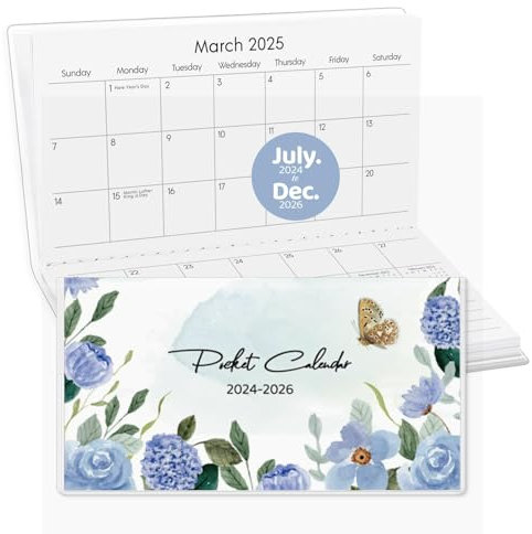 Taschenkalender 2025–2026, kleiner Taschenplaner 2025 für Geldbörse, 8,9 x 16,5 cm, ab Januar 2025 bis Dezember 2026, täglicher, monatlicher PVC-Tagebuch für die Planung