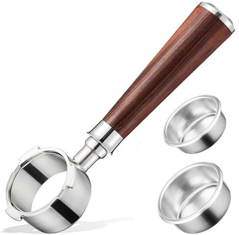 Portafiltro sin fondo 51mm, 3 Orejas Portafiltro Cafetera Compatible | con DeLonghi Dedica EC680/EC685/EC785/EC820/EC850/EC860, Tamiz de Acero Inoxidable con Palisandro de Primera Calidad