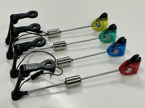 TMC Bissanzeiger, beleuchtet, 4 Stück, Schiebergewicht, Standard 2,5 mm Klinkenstecker, Rot, Grün, Blau und Gelb, Karpfen- und Grobfischzubehör