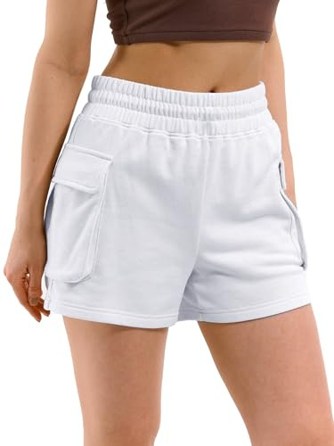 Women Workout Fitness Lounge Comfy Sweat Shorts Athletic Running Drawstring Terry Cotton Shorts White S