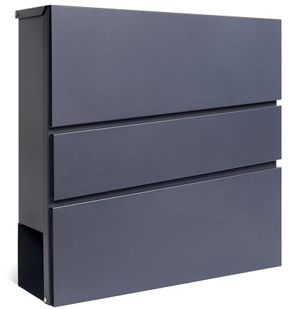 Assorted Collections Wall Mounted Post Box with Newspaper Holder, Lockable Letterbox with 2 Keys, Modern Design, Easy to Install, 37x10.5x37 cm (Grey)