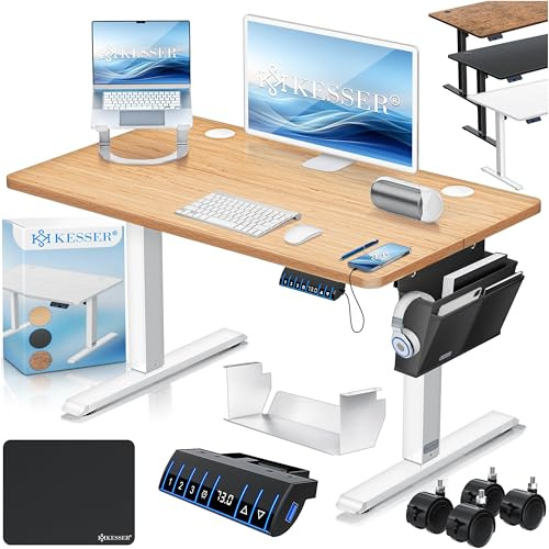 Kesser® Bureau électrique réglable en hauteur, Bureau ergonomique pour posture debout, Contrôle de mémoire à 3 fonctions, incl. Roulettes à 360° et Port de recharge USB, 100x60 cm - Beige
