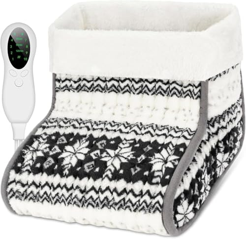 Biutee Scaldapiedi Elettrico, Foderato con Scaldapiedi Lavabili, Riscaldamento Rapido, Temperatura Regolabile da 30-60°C, Spegnimento Automatico,Impostazione Timer Intelligente, Stile Natalizio
