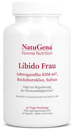 NatuGena Libido Frau Ashwagandha KSM 66, Bockshornklee, Safran, Vitalpilzen Cordyceps, Reishi, 120 Kapseln (30 Tage Packung)