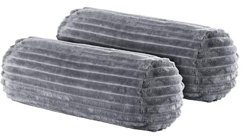 BaSaTex 2er Pack Nackenrolle Kissenbezug 15x40 Cashmere Touch Rip Cord | Nackenrollenhülle Öko-Tex Zertifiziert | 100% Mikrofaser Plüsch | Farbe: Anthrazit