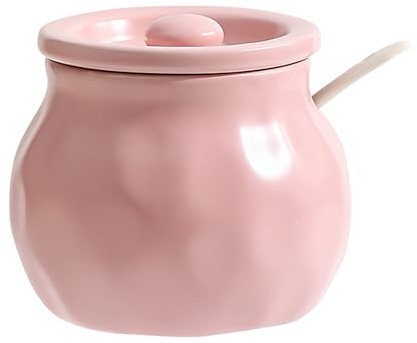 Dowbom Azucarero con tapa y cuchara, tarro de almacenamiento de 300 ml, recipiente de azúcar, azucarero, azucarera (rosa)