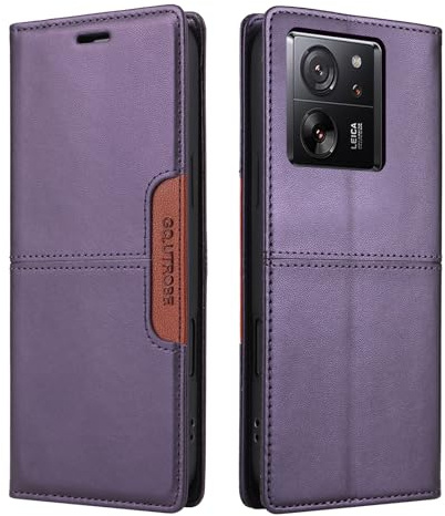 NETANY Compatible con Funda para teléfono Xiaomi 13T Pro/Xiaomi 13T / Xiaomi Redmi K60 Ultra,Funda Protectora de Soporte Plegable de,con Bolsillo [magnético] Cartera Flip Funda de teléfono (Púrpura)