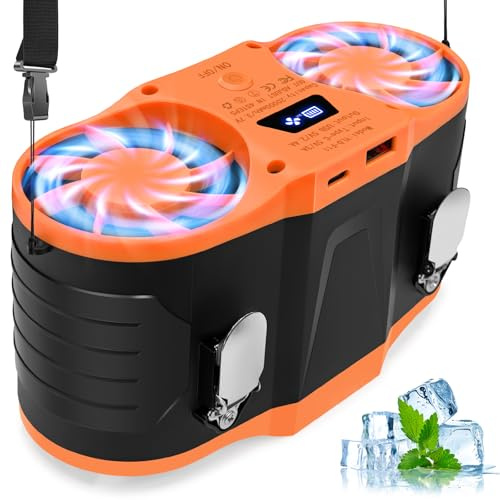FERNIDA Portable Waist Fan, 20000mAh Wearable Belt Fan, Rechargeable Neck Fan for Summer Outdoor Work, Camping, Hiking, Jobsite