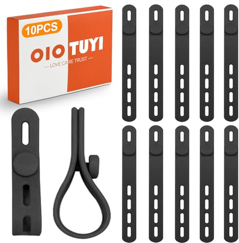 OioTuyi 10 Stück wiederverwendbare Silikon Kabelbinder, verstellbare Kabelmanagement Organizer mit Schlossschnalle, elastische Gummi Kabelbinder für Rouladen und Reisen