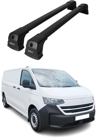 OMAC Dachträger Grundtäger kompatibel mit VW Transporter T7 2024-2025 Aluminium 75kg Schwarz 2tlg Fixpunkte für Fahrradträger, Dachboxen, Skiträger Abschließbar