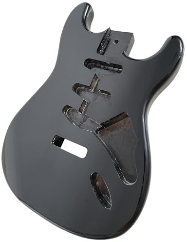 Unlackierter handgefertigter Gitarrenkörper aus Erlenholz, E-Gitarrenkörper, Gitarrenkörper, Ersatzteile für ST-Style-Gitarren, DIY-Teile, S-S-S-Tonabnehmer, schwarz, glänzend.