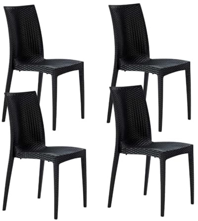 PALUPLUS Set 4 Sedie da Giardino effetto Rattan in Polipropilene colore ANTRACITE, misura 39x46x81 cm, Sedia Impilabile Senza Braccioli per Esterno ed Interno, Made in Italy -MAD603F-17