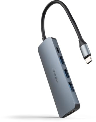 NANOCABLE 10.16.4605 - Hub USB-C 5 en 1, Conversor USB-C 3.1 a 3xUSB-A 3.0 + USB-C PD + HDMI, Aluminio, Gris, 18 cm