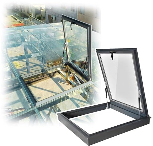 Escotilla de techo personalizable con tapa de ático de vidrio templado de doble capa para solárium, 70 x 100 cm, perfecta para luz natural y ventilación