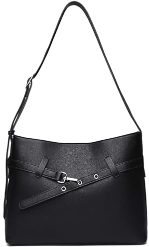 Travistar Umhängetasche Damen Mittelgroß Handtasche Damen Leder Crossbody Bag Damen Tasche Hobo Schultertasche mit Verstellbarer Schultergurt Schwarz