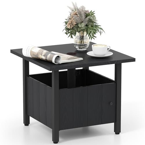 GOPLUS Table Basse Exterieure avec Trou de Parasol 4,8 CM, Petite Table Exterieure avec 2 Sacs de Sable, Pied Parasol pour Balcon, Bord de Piscine, Terrasse, Charge 80 KG, 55,5 x 55,5 x 48 CM, Noir
