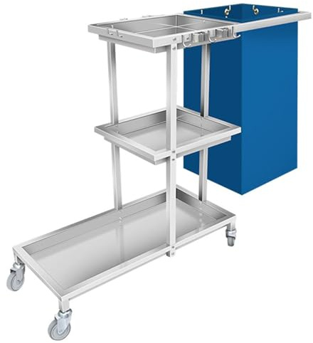 KLYDBMYT Hausmeisterwagen aus Edelstahl, Reinigungswagen für gewerbliche Haushaltsführung, Hochleistungs-Rollwagen mit Besenmopphalter, Reinigungswagen für Hotels/Supermärkte/Büros
