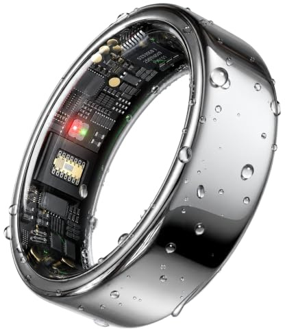 HOU AI Ring für Damen & Herren, Ohne ABO Smart Gesundheits-Tracker, Schlaf & Herzfrequenz Monitor, IP68 Wasserdicht Keramik Fitness Ring mit Ladecase, Schwarz, Größe 18,1 mm (US 8/EU 57)