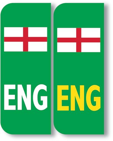 2 x England ENG Badge Car Number Plate Self-Adhesive Vinyl Stickers UK Legal St. George's Flag Decals, Brexit Alternative Badge, Electric Vehicles Green