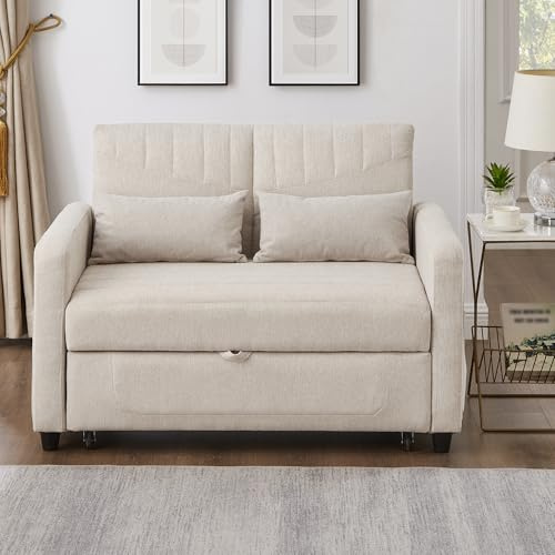 VIVCA Sofabett mit Schlaffunktion Zweisitzer, ausziehbares Design, schlicht und modern, zeitgemäßer Stil, dreistufig verstellbare Rückenlehne, atmungsaktiver Baumwoll-Leinen-Stoff.