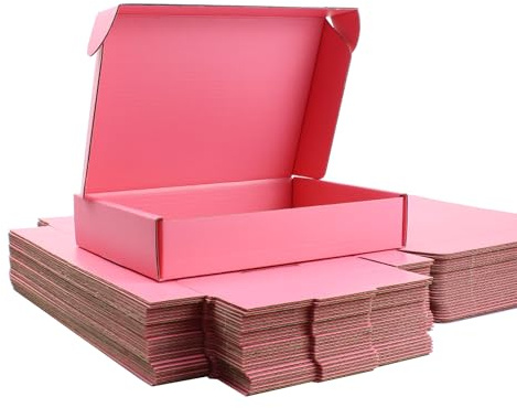 20 x 14 x 4 cm rosa Versandkartons mit Klappdeckel, 25er-Pack | Stabile E-Welle, innen und außen rosa, für Schmuck, Pralinen und Geschenke