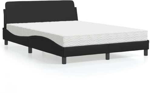 Bucmath Dover säng med madrass, svart, 140 x 200 cm, klädselsäng, vågforms-design, komfortskummadrass, sovrumsmöbler