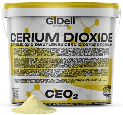 GiDeli Ceriumoxid (Ceroxid, CeO₂) Glaspolitur 500 g Polierpulver – Kratzerentferner für Glas, Scheinwerfer, Windschutzscheibe, Spiegel & Acrylglas – Profi Poliermittel