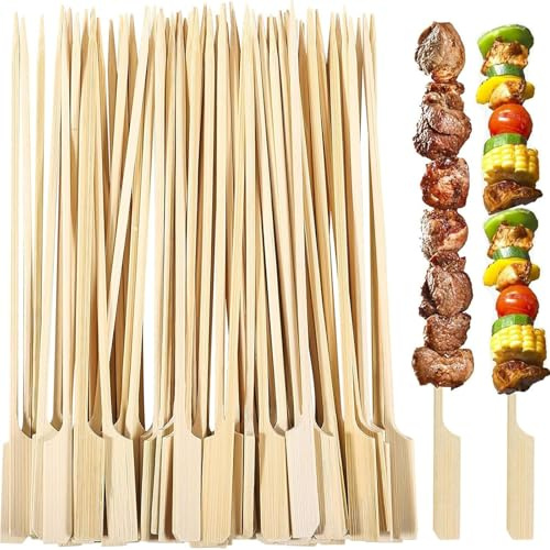 Lanjue 300 Pack Bamboo Paddle Skewers 18 cm for BBQ, Fruit & Party | Bamboo, Smooth Polished Finish, Pointed Tips, Easy-Grip Paddle Handle, Reusable for BBQ, Buffet and Cocktails