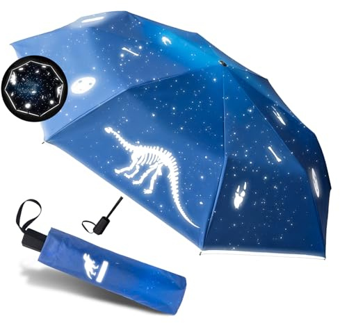 YYSWSAKY Regenschirm Kinder Reflektierend, Kinderschirm mit 360° Safety Reflektoren & Verträumtem Sternenhimmel Muster, Winddicht und Regendicht - Ultraleicht Kinderregenschirm für Mädchen & Jungen