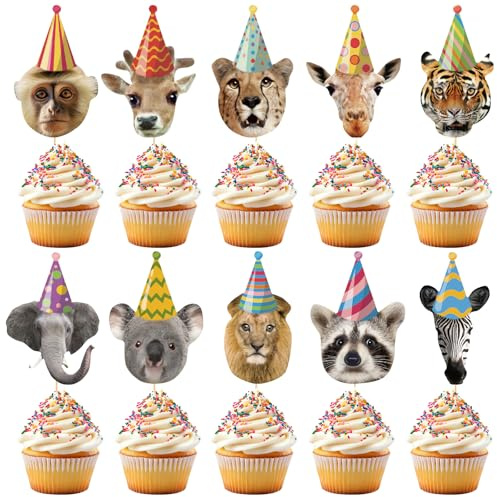 Tazuxetuqe 40 Pieces Safari Animal Cupcake Decoration Party Creature Birthday Cake Ornaments Jungle Theme Cupcake Toppers For Kids Wild Zoo Celebration