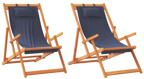 zylophax Strandstühle 2 STK klappbar Blau aus massivem Eukalyptusholz mit Polyesterstoff wetterfest, Gartenstühle hochlehner, Outdoor Stuhl, Balkonstuhl, Terrassenstühle mit Armlehne
