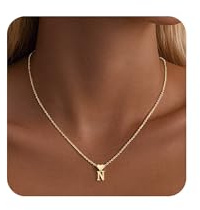 Turandoss Gold Kette mit Buchstaben Damen - 14K Gold Vergoldet Herz mit Buchstaben N Anhänger für Halskette Personalisierte Kette Schmuck Geschenke für Frauen Mädchen Freundin Mama