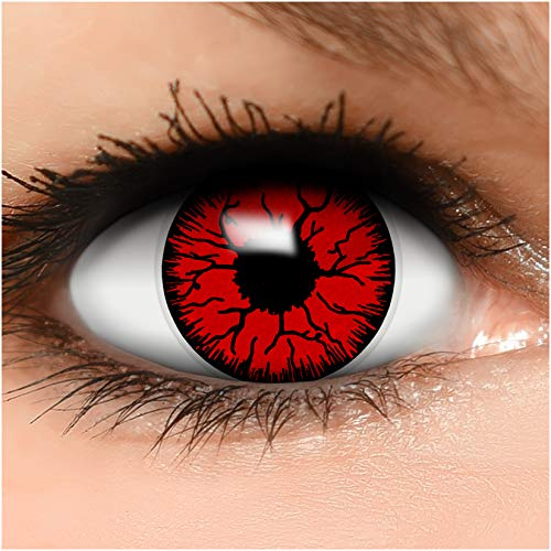 FUNZERA Farbige Kontaktlinsen Halloween Rot DEVIL, 2 Stück (1 Paar), Ohne Sehstärke, leicht einzusetzende rote Linsen, 2 x farbige Kontaktlinse für Cosplay, Karneval, Fasching, Anime