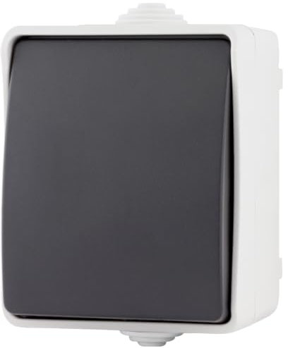 REV AquaBase Interrupteur va-et-vient 1 pôle, pour pièces humides, protection contre les éclaboussures IP54, montage en saillie, gris